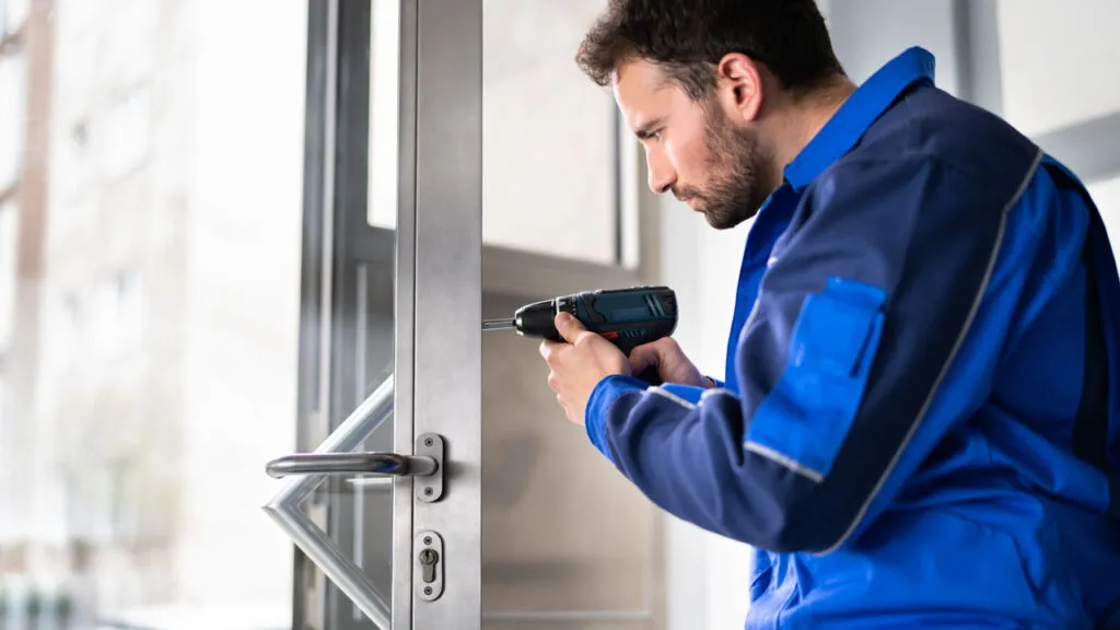 man installing new lock