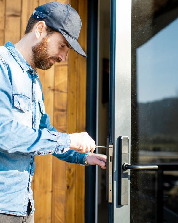 person repair door lock