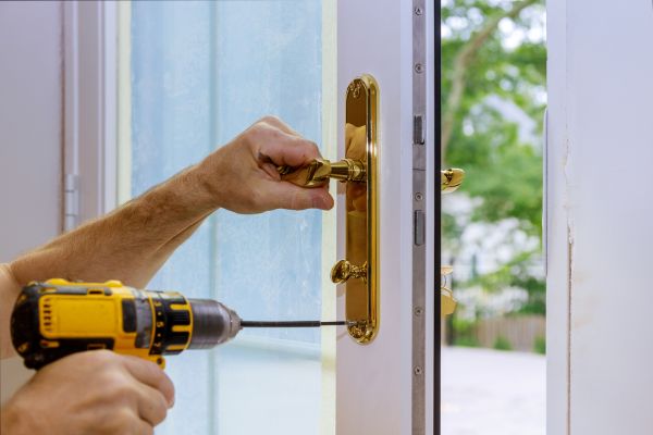 person setting up a lock